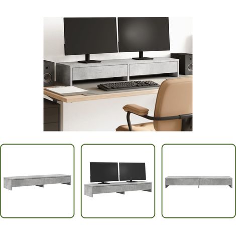 vidaXL Rangement bureau - Support de moniteur avec tiroirs gris béton bois d'ingénierie (1/5)