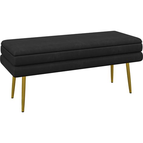 Banc de rangement rembourré avec coffre intégré structure acier 100x37,5x42 cm noir pour chambre et salon (1/5)