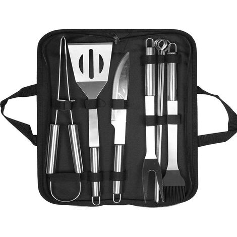 Ensemble de 9 ustensiles de barbecue professionnels en acier inoxydable avec sac de transport pratique (1/5)