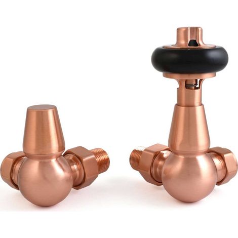 West Eton Traditional Corner Manual Radiator Valves Pair and Lockshield - Brushed Copper (1/5)