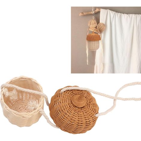 Panier de rangement en rotin pour enfants tissé à la main, sac décoratif en forme de gland pour garçons et filles, accessoires de photographie (Small Shoulder Bag) (1/5)