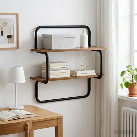 vidaXL Estante de pared de 2 niveles Madera envejecida (1/5)