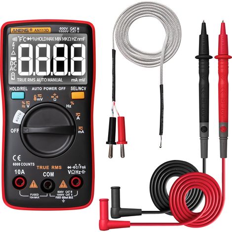 AN113D Multimeter mit 6000 Counts True RMS, LCD-Anzeige für DC/AC-Temperaturmessung.