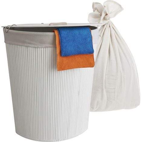 Cesto para ropa sucia Relaxdays con tapa, bambú, 80 l, plegable, (alto x ancho x fondo): 60 x 36 x 36, esquinero, blanco