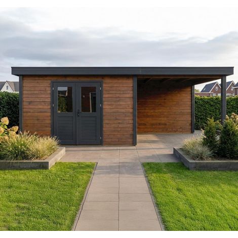 Casetta da giardino in legno Freya 7.6x2.59 m - 18.28 m2 - 28 mm - impregnata - 000055 (1/4)