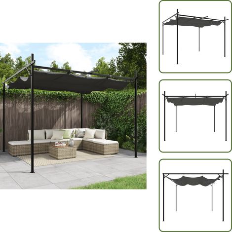 The Living Store Pergola avec toit rétractable anthracite 295x292x230 cm - Abri Jardin - Pergola Extérieure - Parasol Terrasse - Structure Métallique - Toile Uv Protection (1/5)