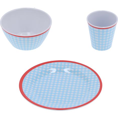 Ensemble de 12 pièces de vaisselle à carreaux bleu clair pour la maison, la cuisine et les restaurants. (1/5)