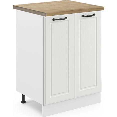 Mueble bajo de cocina R-Line, Blanco casa de campo, 60 cm , ET Roble, Vicco