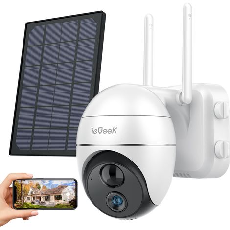 ieGeek 1080P Kabellos Überwachungskamera Aussen WLAN Akku Solar, 360° PTZ mit PIR Bewegungsmelder,Nachtsicht, 2-Wege-Audio, Cloud/SD Storage,IP65, 2.4GHz (1/5)
