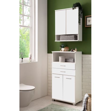 Badmöbel Set 2-teilig mit Hängeschrank und Highboard in weiß matt - PROVIDENCE-80 (1/5)