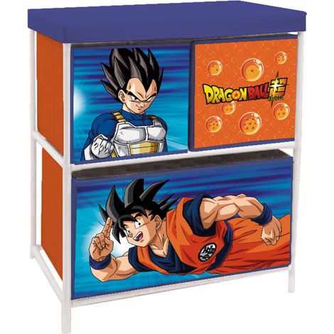 Meuble de rangement enfant 3 paniers Dragon Ball Z – Longueur 60cm – Largeur 53cm – Hauteur 30cm – Composition 40% polyester, 60% PP – Arditex