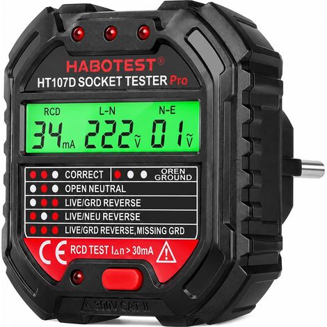 Testeur de Prise Électrique - 1 Pièce - Plastique ABS - Diagnostic RCD et LCD - Pour Électriciens et Bricoleurs - 90-250V (1/5)