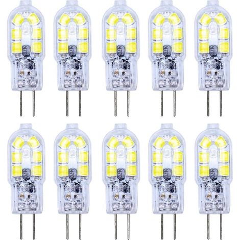 10er-Pack G4-LED-Glühbirne, 2 W, LED-Glühbirne, 12 SMD 2835 LEDs, Kaltweiß, hohe Beleuchtung, 120 lm, LED-Beleuchtung, AC/DC12 V [Energieklasse A+]