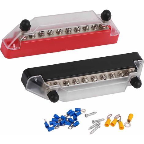 1 paire de barres omnibus 48 V 150 A à 10 bornes avec bornier de distribution d'alimentation à 20 bornes pour voiture et camping-car, goujons M6x2 / vis M4x8 (1/5)