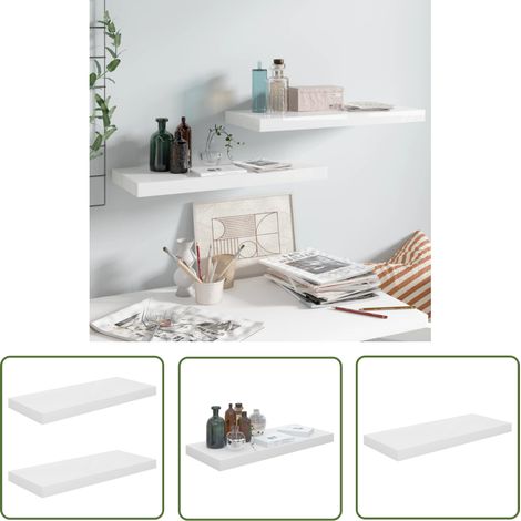 The Living Store Étagère murale flottante 2 pcs Blanc brillant 60x23,5x3,8cm MDF - Étagère Murale - Étagères Murales - Rangement Mural - Décoration Murale - Meuble Blanc (1/5)