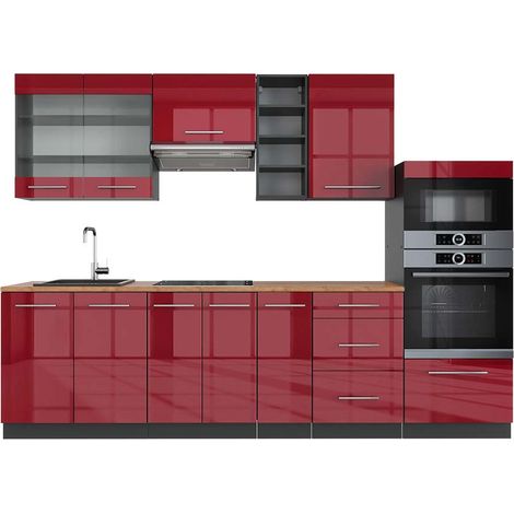 Cucina componibile Fame-Line, Bordeaux lucido/antracite, 280 cm , PL Rovere, Vicco