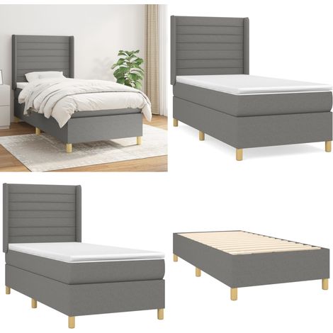 Boxspringbett mit Matratze Dunkelgrau 90x200 cm Stoff - Boxspringbett - Doppelbett - Bettenrahmen - Lattenrost - Matratze - Home & Living (1/5)
