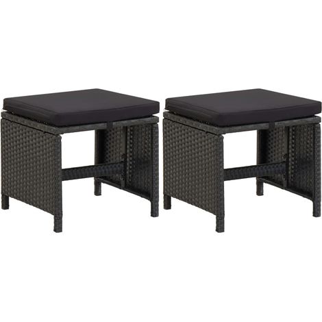 Gartenhocker mit Kissen 2 Stk. Poly Rattan Schwarz