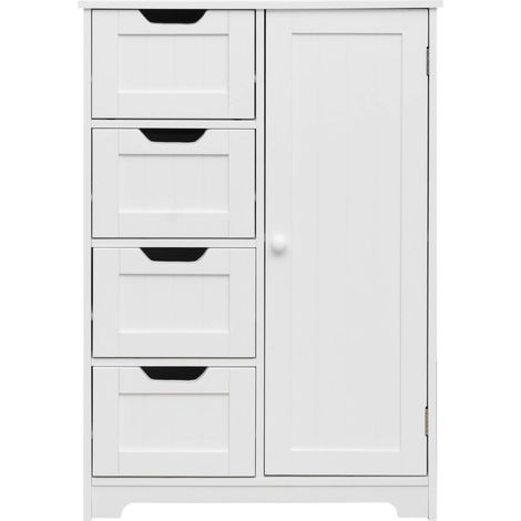 Mobili Rebecca – Meuble bas de salle de bain 4 tiroirs – MDF anti-humidité – Dimensions H 82 x L 56 x P 30 cm – Armoire étroite pour petits espaces (1/5)