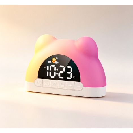Sveglia da camera con illuminazione RGB, display a specchio, porta USB-C, 2 sveglie, blocco bambini, funzione sveglia e sonno per bambini e adulti (1/5)