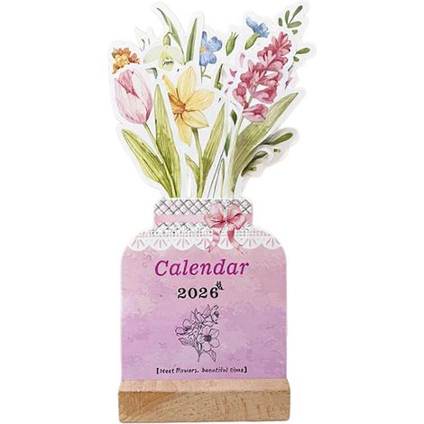 Calendrier de bureau Bloomy Flowers 2026 - Pratique et élégant - Cadeau d'anniversaire ou de Noël (1/5)