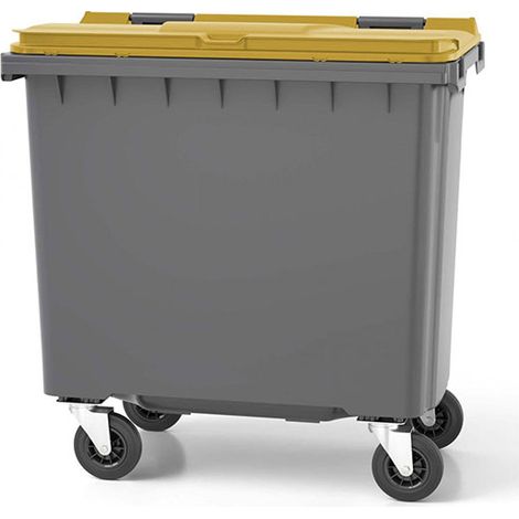 Rayonnage Direct – Conteneur poubelle 770 litres à préhension frontale – Couleur jaune citron – Dimensions 1268 x 797 x 1302 mm – Haute résistance PEHD (1/5)
