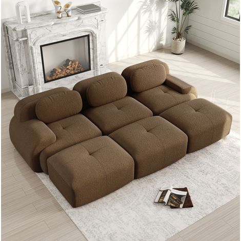 Modulares Ecksofa Braun aus Cordstoff, rahmenlos und ohne Montage (1/5)