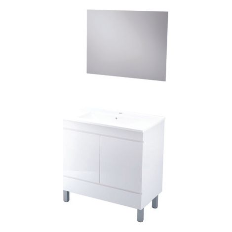 [JAMAIS UTILISE] ONDEE ZEN - Meuble de salle de bain à poser LANCELO - 80cm - Blanc - Laqué  - Livré monté