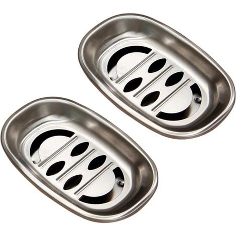 Set aus 2 doppelwandigen Seifenschalen und Abtropfgestellen aus Edelstahl für Dusche, Bad und Küche (1/5)