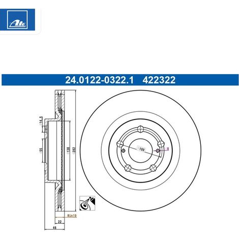 Lot de 2 Disques de frein ATE 24.0122-0322.1 MAZDA 1M04-26-251 43512-K0040