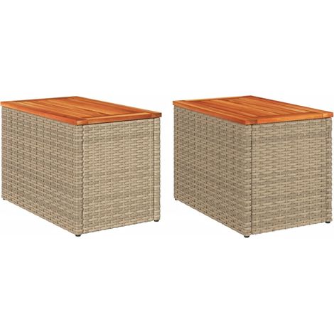 Garden Side Tables 2pcs Beige 55x34x37cm Poly Rattan Solid Wood vidaXL