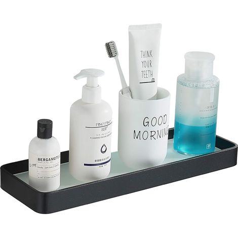 Étagère de douche rectangulaire en verre trempé, sans perçage, noire, 36 cm – DELKEVIC