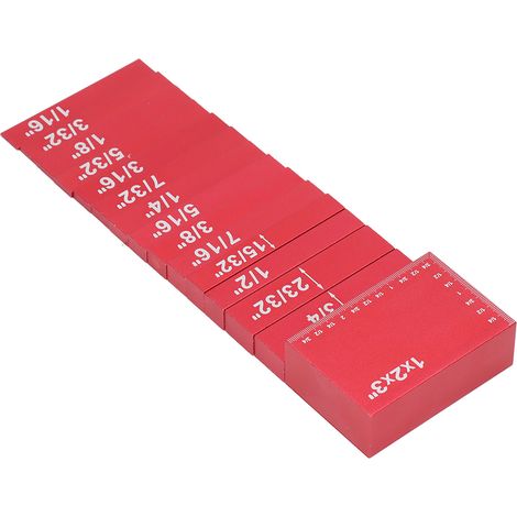 Lot de 15 cales d'étalonnage gravées au laser en alliage d'aluminium résistant pour réglage hauteur menuiserie rouge (1/5)