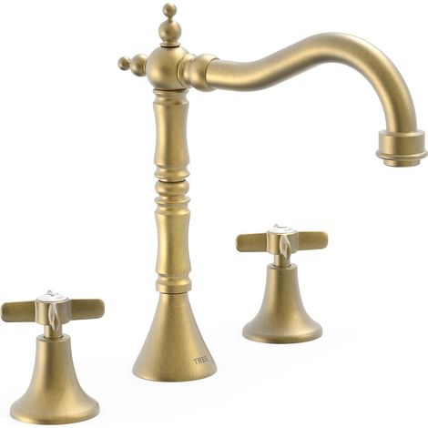 TRES 24210501LM TRES CLASIC Grifo Bimando De Repisa para Lavabo Color Latón Viejo Mate - ref: 24210501LM