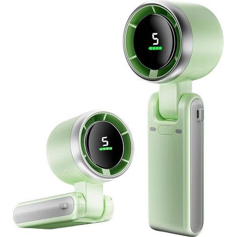 Portable foldable fan, 5 speeds, mini turbo fan with 3600 mAh battery, USB rechargeable (green) (1/5)