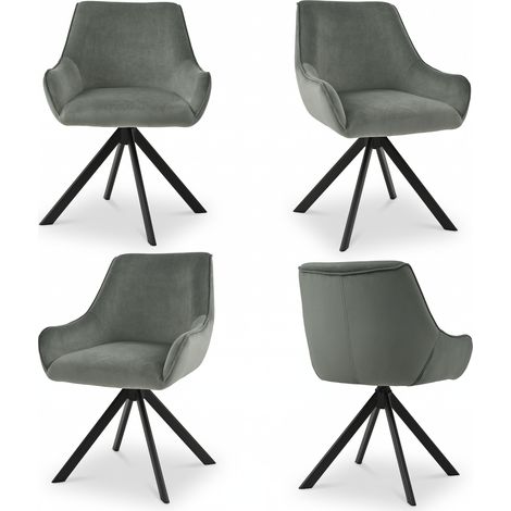 Goeurvant Sillón giratorio 360° con respaldo curvado y cojín mullido, la combinación perfecta entre estilo y comodidad - Juego de 4 - Gris claro