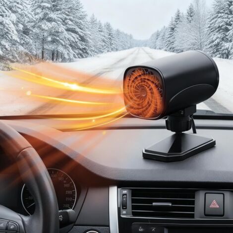 Chauffage de voiture portable 12 V, dégivreur de pare-brise, ventilateur de chauffage rapide et rechargeable avec base rotative pour camping-cars, SUV et camions (noir) (1/4)