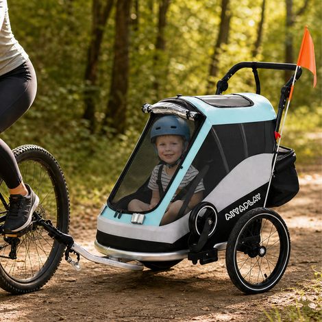 Remorque vélo et poussette 2 en 1, remorque vélo enfant pliable avec harnais 5 points, réflecteurs, pneus pneumatiques 16 pouces, frein (1/5)