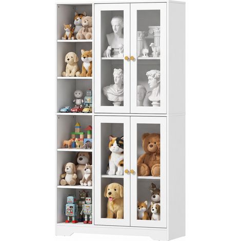 Buffet haut cuisine. vaisselier vitrine avec 4 portes à fermeture douce en verre trempé. 90x35x172cm. blanc (1/5)
