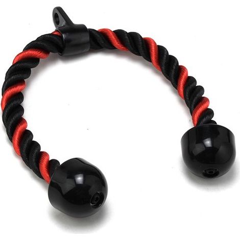 Corda per allenamento tricipiti - Corda da palestra - Fibbia a cavo - Materiale in nylon - 70 cm - Combinazione di colori nero e rosso (1/5)