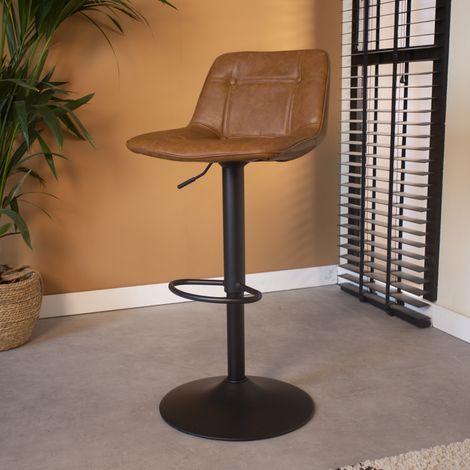 Tabouret de bar industriel Jason Cognac en simili cuir - Réglable (1/5)