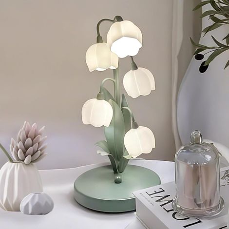 Lampe de chevet vintage à fleurs vertes pour la maison, 5 lampes de lecture muguet, 3 modes de couleur, lampe de chevet kawaii, avec ampoule G4 pour salon, bureau, chambre à coucher (1/5)