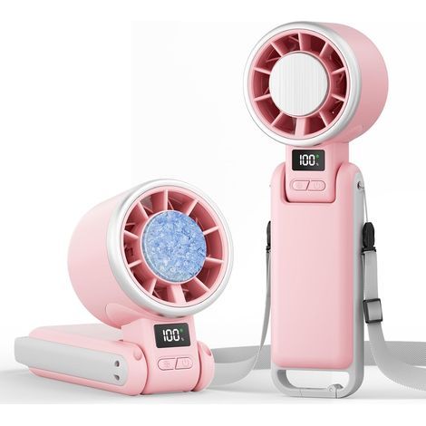 Mini 3-in-1 tragbarer Ventilator mit Kühlung, Turbo, wiederaufladbar, 5 Geschwindigkeiten, Tisch- und Halsventilator, leise, Rosa (1/5)
