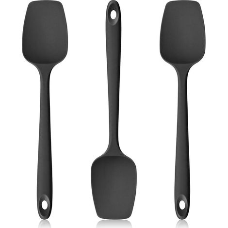 Silikon Spatel Kochlöffel Set 3 Stück, Hitzebeständig bis 315°C, Schwarz
