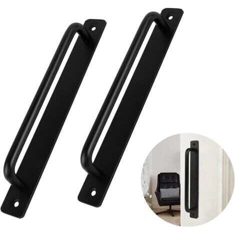 Poignée De Porte 2pcs Noire En Alliage D'aluminium Poignée De Porte Coulissante Lourde Pour Porte Intérieur Extérieur Porte De Grange Armoire Placard Chambre Avec 4 Vis, Noir, 148mm (1/4)