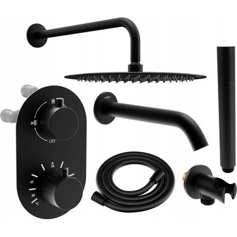 Mexen Kai DR70 ensemble baignoire-douche encastré avec douche de tête 30 cm, noir - 77602DR70301-70 (1/5)