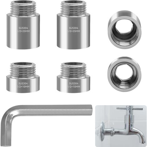 Prolongation de Robinet 1/2 Pouce, Rallonge de Pommeau de Douche en Acier Inoxydable avec Clé Allen pour Robinets, Vannes d’Angle, Douchettes (2 Tailles) (1/5)