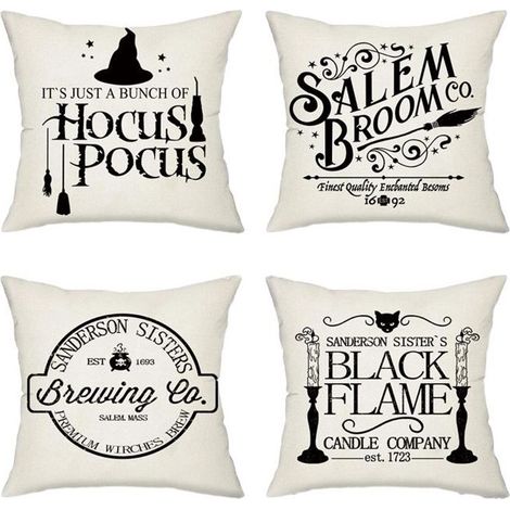 Ensemble de 4 coussins d'Halloween pour décoration d'intérieur, coussin de taille pour canapé, coussins à lettres noires et Label (1/4)