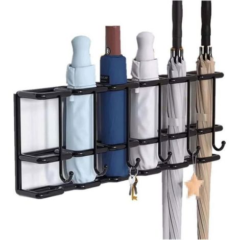 Porte-Parapluie - Murale - Avec Crochets - Pour Intérieur Maison Bureau Appartement - 1 Pièce - Noir