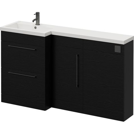 Napoli 390 Nero Oak 1500mm 2 Drawer Vanity Unit Toilet Suite with Left Hand Square Lucia Basin - 1500mm - Gunmetal Grey 320mm HandleWithout Kingston Toilet Pan